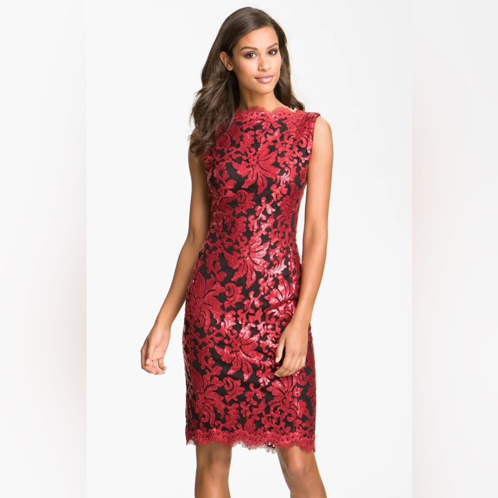Tadashi Shoji NWT Sleeveless Sequin Lace Sheath Cocktail Party Dress